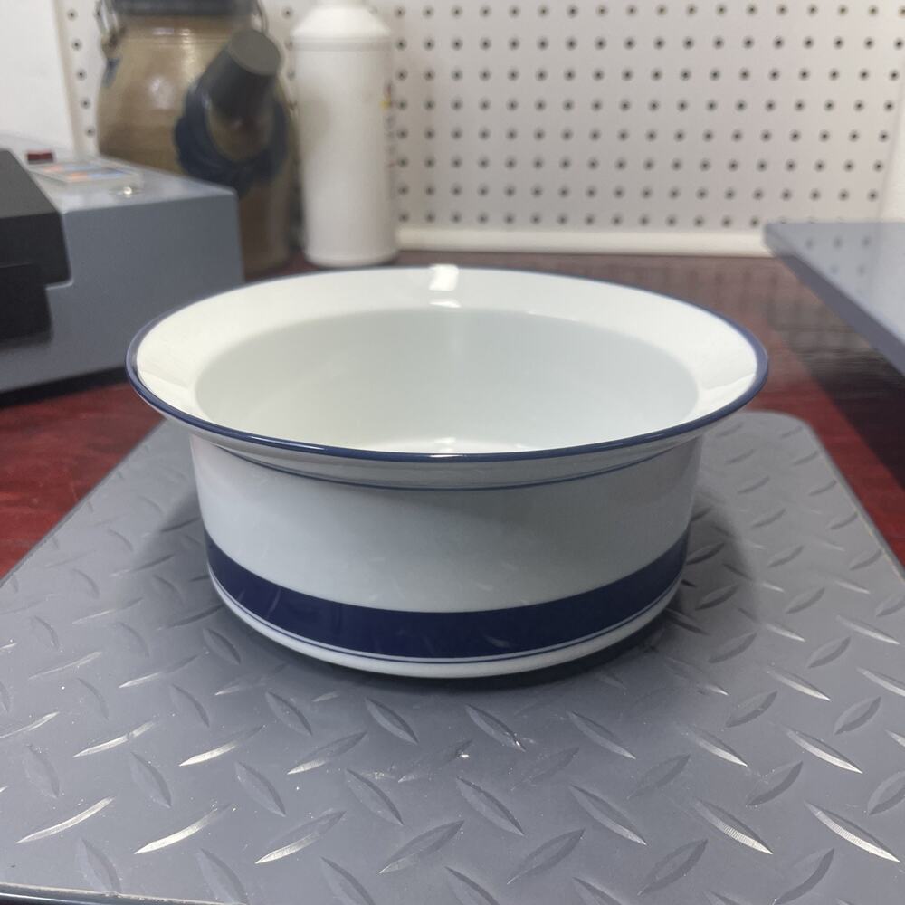 Dansk Concerto White & Blue Piping Lug-Handled Round Vegetable Bowl